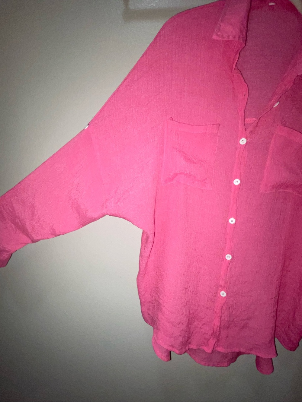 Pink Button-Up Collared Blouse - Picture 3 of 3